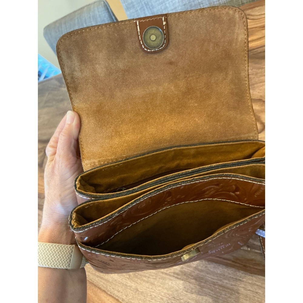 Patricia Nash Balluri Tooled Leather Crossbody Bag Cognac Floral Embossed Brown - Picture 14 of 15